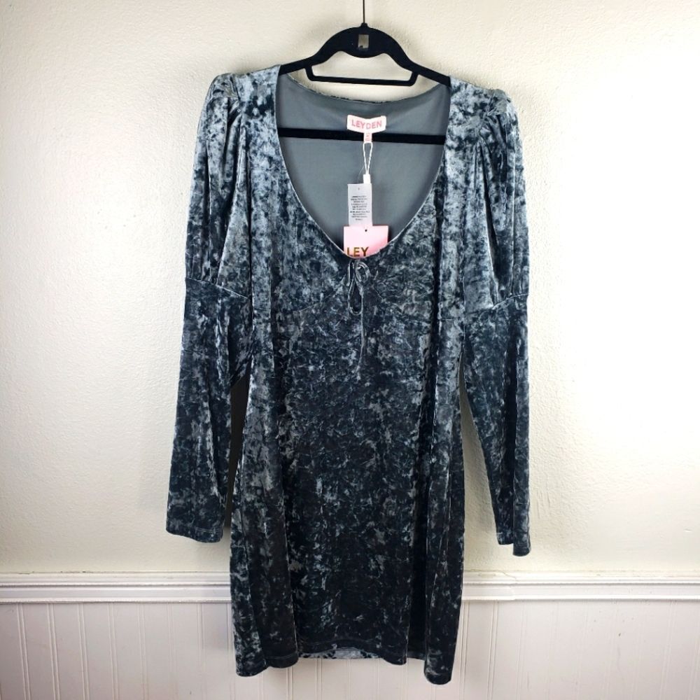 Leyden NWT Women's Blue Gray Velvet Dress Size XL